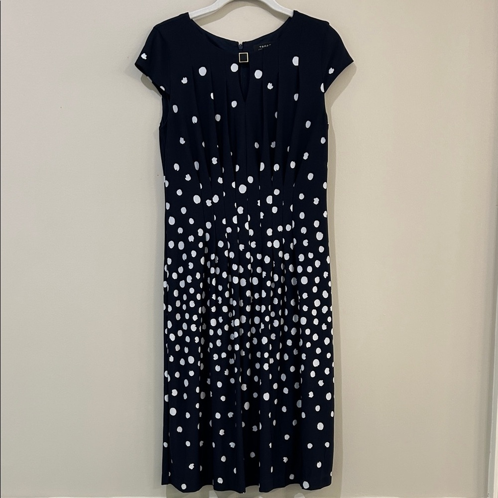 Tahari Navy Polka Dot Dress